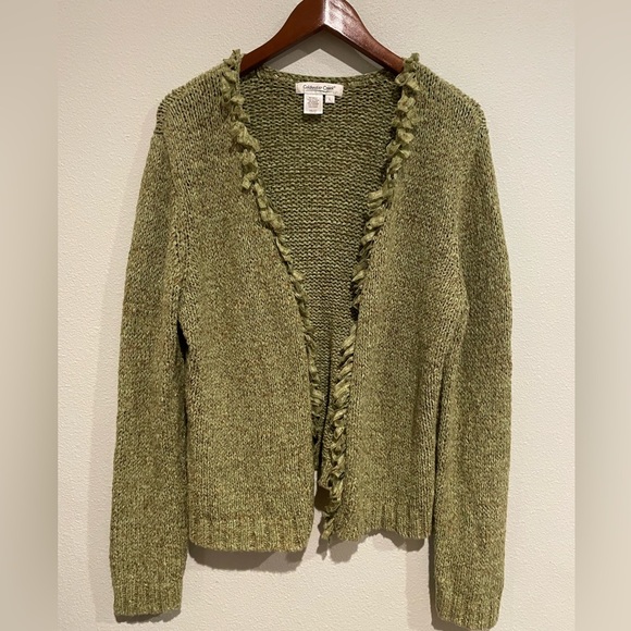 Coldwater Creek Green open Cardigan with loop trim. Size L - Picture 1 of 3